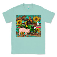 Seafoam western farm tractor pig rooster cow sunflowers Classic Tee - Artiststas