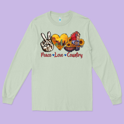 Peace Love Country American Texas Flag Boots Long Sleeve Tee Designed By Adodesignshop