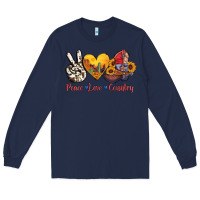 Navy peace love country american texas flag boots Long Sleeve Tee - AdoDesignShop