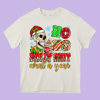 Ho Ho Holy Shit What A Year Heavy Core Tee Designed By Maliassmallbusiness
