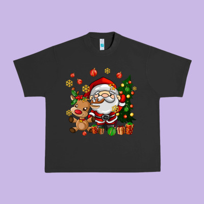 Santa And Reindeer Urban Heavy Tee Designed By Adodesignshop