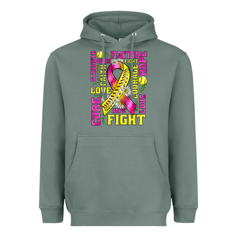 Breast Cancer Softball Ribbon Love Cure Fight Bbs Heavyweight Hoodie by BundleAndBundleShop | Teevron