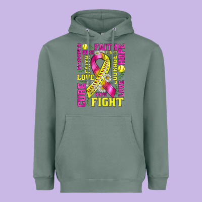Breast Cancer Softball Ribbon Love Cure Fight Bbs Heavyweight Hoodie Designed By Bundleandbundleshop