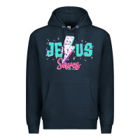 Navy jesus saves Premium Hoodie - JahusDesignShop