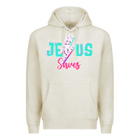 Oatmeal Heather jesus saves Premium Hoodie - JahusDesignShop