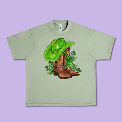 Green  Cowgirl And Roses Urban Heavy Tee Designed By Adodesignshop
