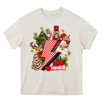 Cream christmas season lightning bolt Heavy Core Tee - MaliasSmallBusiness