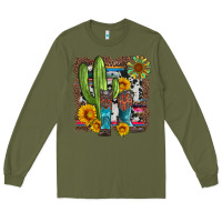 Army Green western cactus with cowboy boots and sunflowers Long Sleeve Tee - Artiststas
