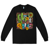 Black western cactus with cowboy boots and sunflowers Long Sleeve Tee - Artiststas
