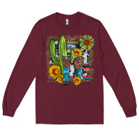 Burgundy western cactus with cowboy boots and sunflowers Long Sleeve Tee - Artiststas