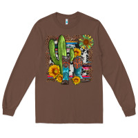 Chestnut western cactus with cowboy boots and sunflowers Long Sleeve Tee - Artiststas