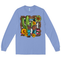Colony Blue western cactus with cowboy boots and sunflowers Long Sleeve Tee - Artiststas