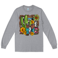 Heather Grey western cactus with cowboy boots and sunflowers Long Sleeve Tee - Artiststas