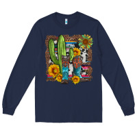 Navy western cactus with cowboy boots and sunflowers Long Sleeve Tee - Artiststas