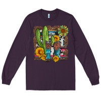 Plum western cactus with cowboy boots and sunflowers Long Sleeve Tee - Artiststas