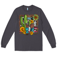 Smoke western cactus with cowboy boots and sunflowers Long Sleeve Tee - Artiststas