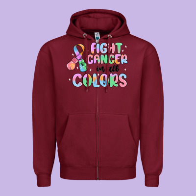 Fight Cancer In All Colors Zipper Hoodie Designed By Maliassmallbusiness