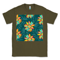 Army Green colorful tropical flowers seamless pattern Classic Tee - BundleAndBundleShop