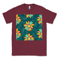 Burgundy colorful tropical flowers seamless pattern Classic Tee - BundleAndBundleShop