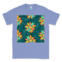 Colony Blue colorful tropical flowers seamless pattern Classic Tee - BundleAndBundleShop