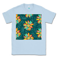 Dusty Blue colorful tropical flowers seamless pattern Classic Tee - BundleAndBundleShop