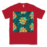 Red colorful tropical flowers seamless pattern Classic Tee - BundleAndBundleShop
