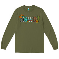 Army Green howdy with cowboy hat and cactus Long Sleeve Tee - Artiststas