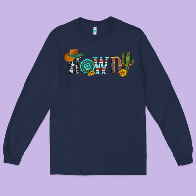 Howdy With Cowboy Hat And Cactus Long Sleeve Tee Designed By Artiststas
