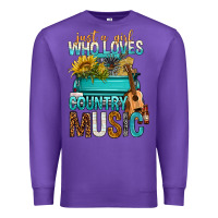 Purple Just A Girl Who Loves Country Music Premium Sweatshirt - BundleAndBundleShop