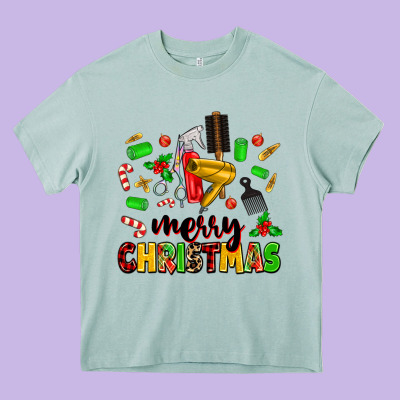 Merry Christmas Hair Heavy Core Tee Designed By Maliassmallbusiness