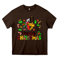 Chocolate Brown merry christmas hair Heavy Core Tee - MaliasSmallBusiness