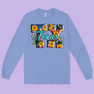 Texas Tx Serape Sunflower Cowhide Long Sleeve Tee Designed By Adodesignshop