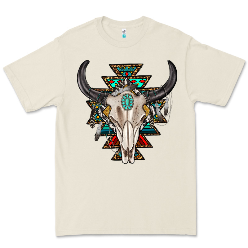 Western Aztec Bull Skull With Gemstone Premium Tee by texasbilliewilder | Teevron