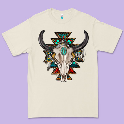 Western Aztec Bull Skull With Gemstone Premium Tee Designed By Texasbilliewilder