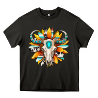 Asphalt Western bull skull sunflower Heavy Core Tee - MaliasSmallBusiness