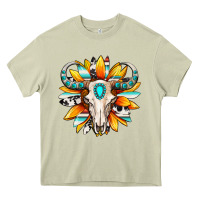 Mossy Western bull skull sunflower Heavy Core Tee - MaliasSmallBusiness