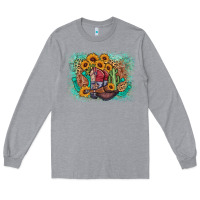 Heather Grey cowboy boots sunflower Long Sleeve Tee - AdoDesignShop