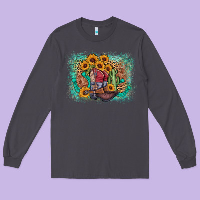 Cowboy Boots Sunflower Long Sleeve Tee Designed By Adodesignshop