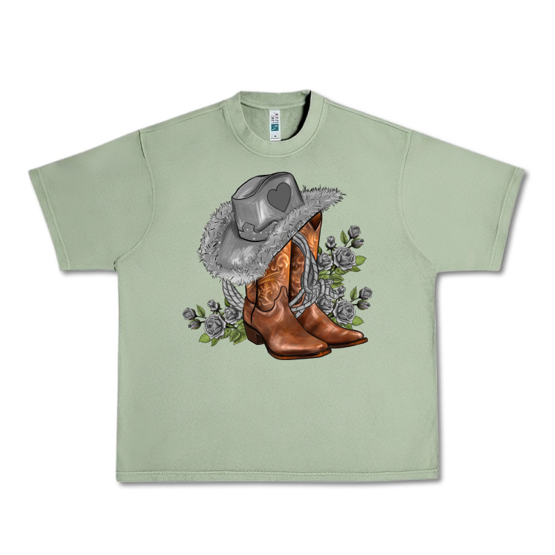 Gray Cowgirl And Roses Urban Heavy Tee by AdoDesignShop | Teevron