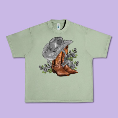 Gray Cowgirl And Roses Urban Heavy Tee Designed By Adodesignshop