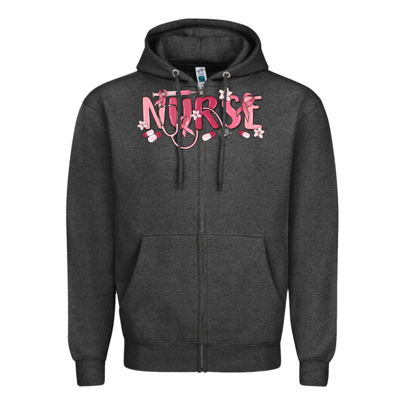 Nurse Breast Cancer Awareness Zipper Hoodie by MaliasSmallBusiness | Teevron
