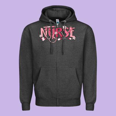 Nurse Breast Cancer Awareness Zipper Hoodie Designed By Maliassmallbusiness