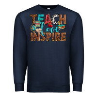 Navy Teach Love Inspire With Leopard Premium Sweatshirt - BundleAndBundleShop