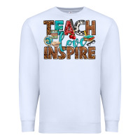 White Teach Love Inspire With Leopard Premium Sweatshirt - BundleAndBundleShop