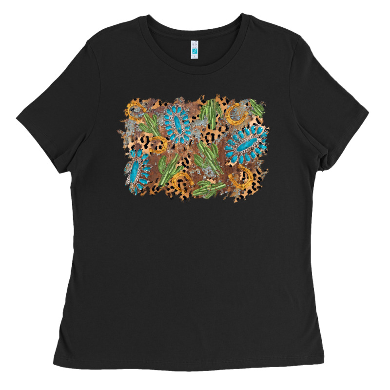 Horseshoe Leopard Gemstone Cactus Background Ladies Tee by AdoDesignShop | Teevron