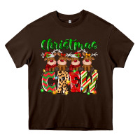 Chocolate Brown christmas crew  deer Heavy Core Tee - MaliasSmallBusiness