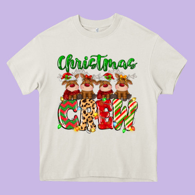 Christmas Crew  Deer Heavy Core Tee Designed By Maliassmallbusiness