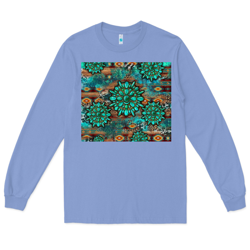 Gemstone Turquoises Aztec Leopard Cowhide Long Sleeve Tee by Artiststas | Teevron