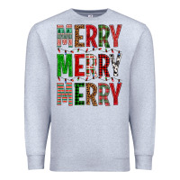 Heather Grey Merry Merry Merry Christmas Premium Sweatshirt - BundleAndBundleShop