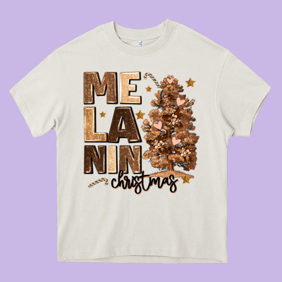 Melanin Christmas With Christmas Tree Heavy Core Tee Designed By Maliassmallbusiness